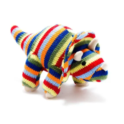 Knitted Small Stripe Triceratops Rattle